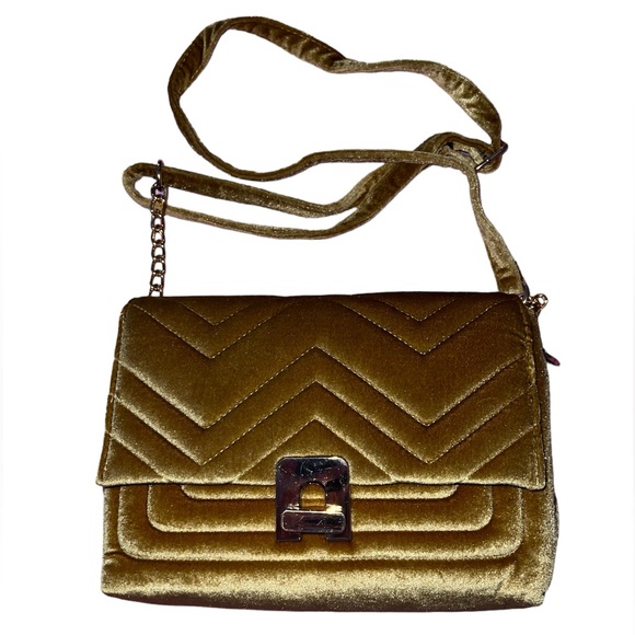 Mustard Velvet Crossbody Bag - Picture 1 of 6